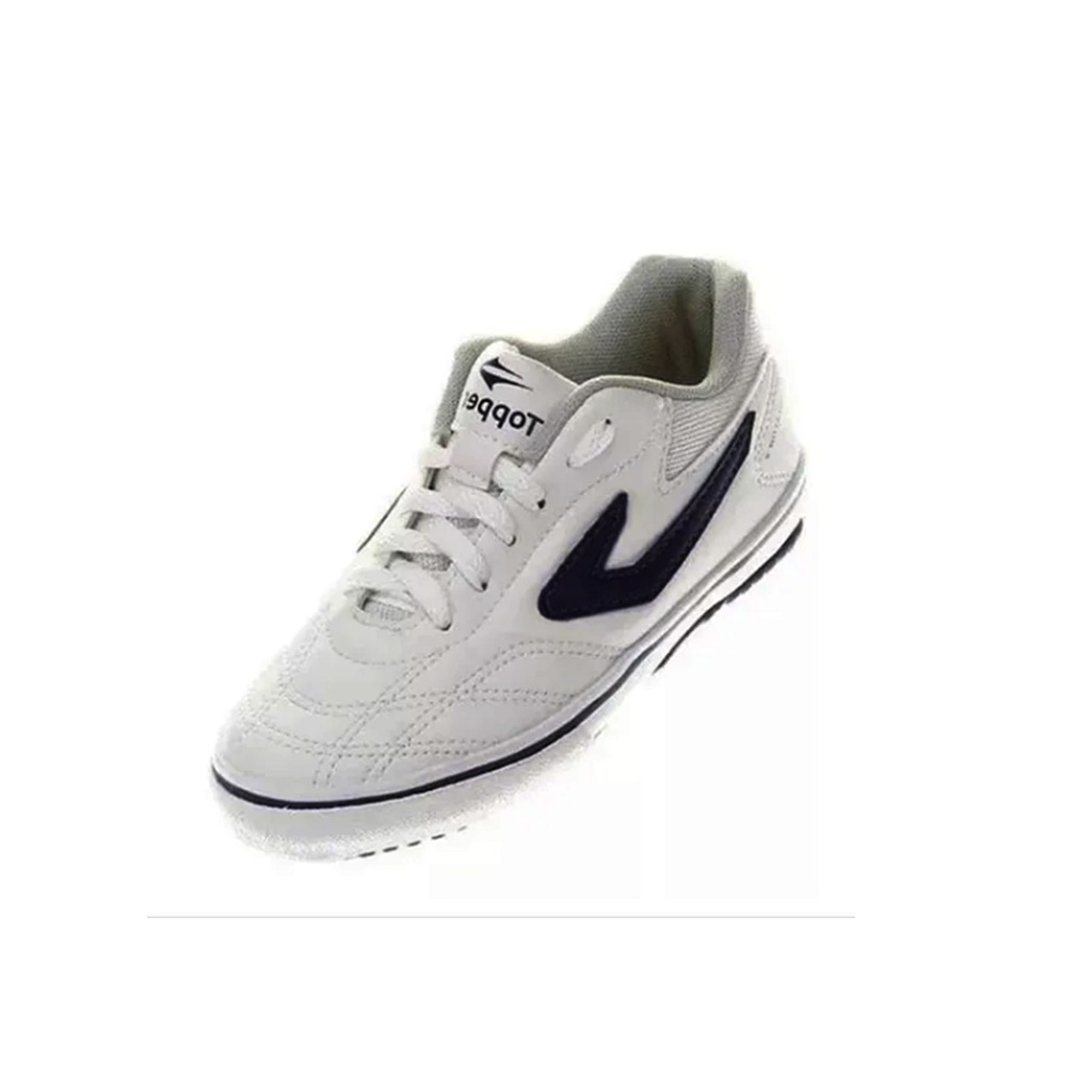 Tênis Chuteira Futsal Topper Dominator III Branco com azul Futebol de salão