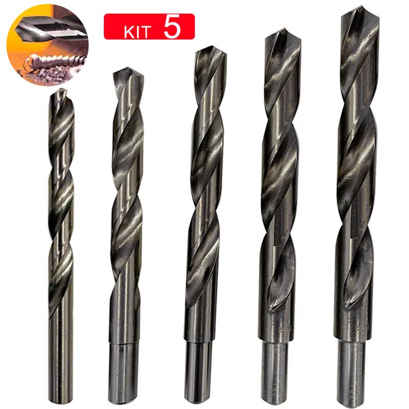 Kit Jogo 5 Brocas Aço Rápido Para Metal Madeira 13,14,15,16,17mm Haste Rebaixada em Oferta na Shopee
