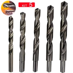 Kit Jogo 5 Brocas Aço Rápido Para Metal Alumínio Plástico E Madeira 13,14,15,16,17mm Haste Rebaixada