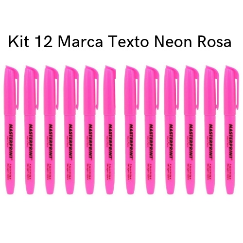 Kit 12 Marca Texto Neon Rosa Masterprint - Grifa Texto
