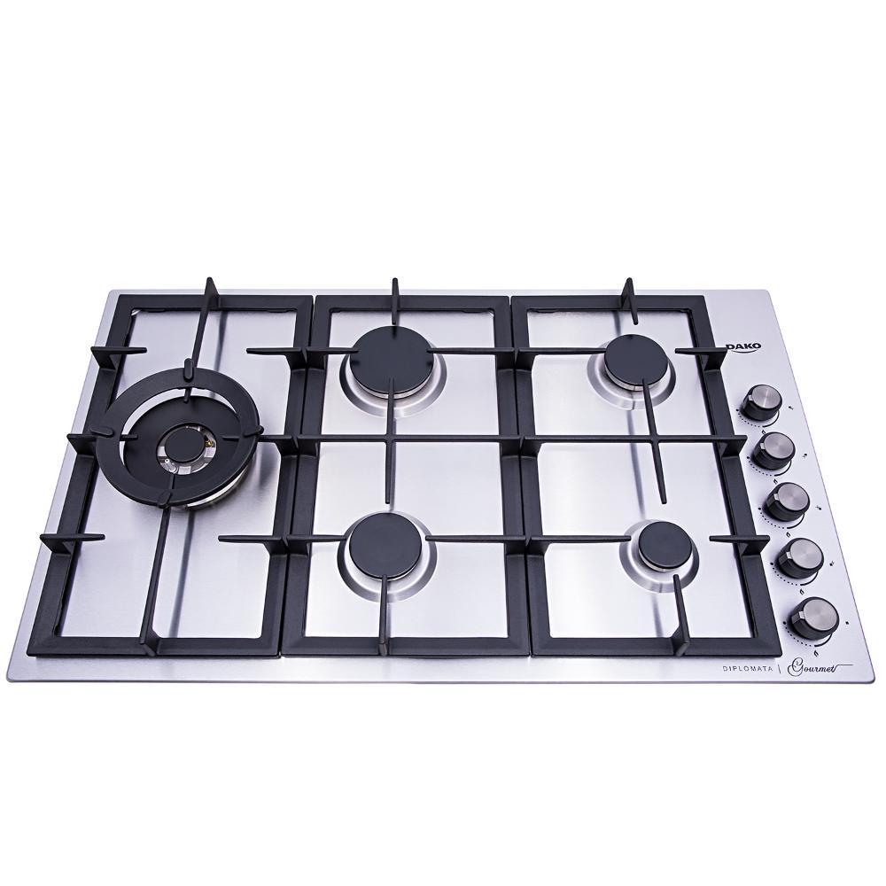 Cooktop a Gás 5 Bocas com Mesa de Aço Inox Escovado Dako Diplomata Gourmet 220V