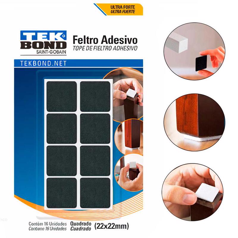 Feltro Quadrado Preto com 16 Unidades 22mm Protege Pisos e Móveis 23801002200 TEKBOND em Oferta na Shopee