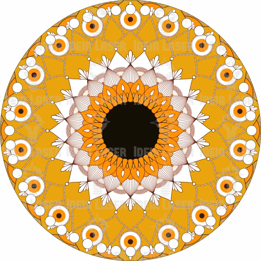 Base MDF Fio de Malha Crochê Redonda Mandala Olho Grego Amarelo