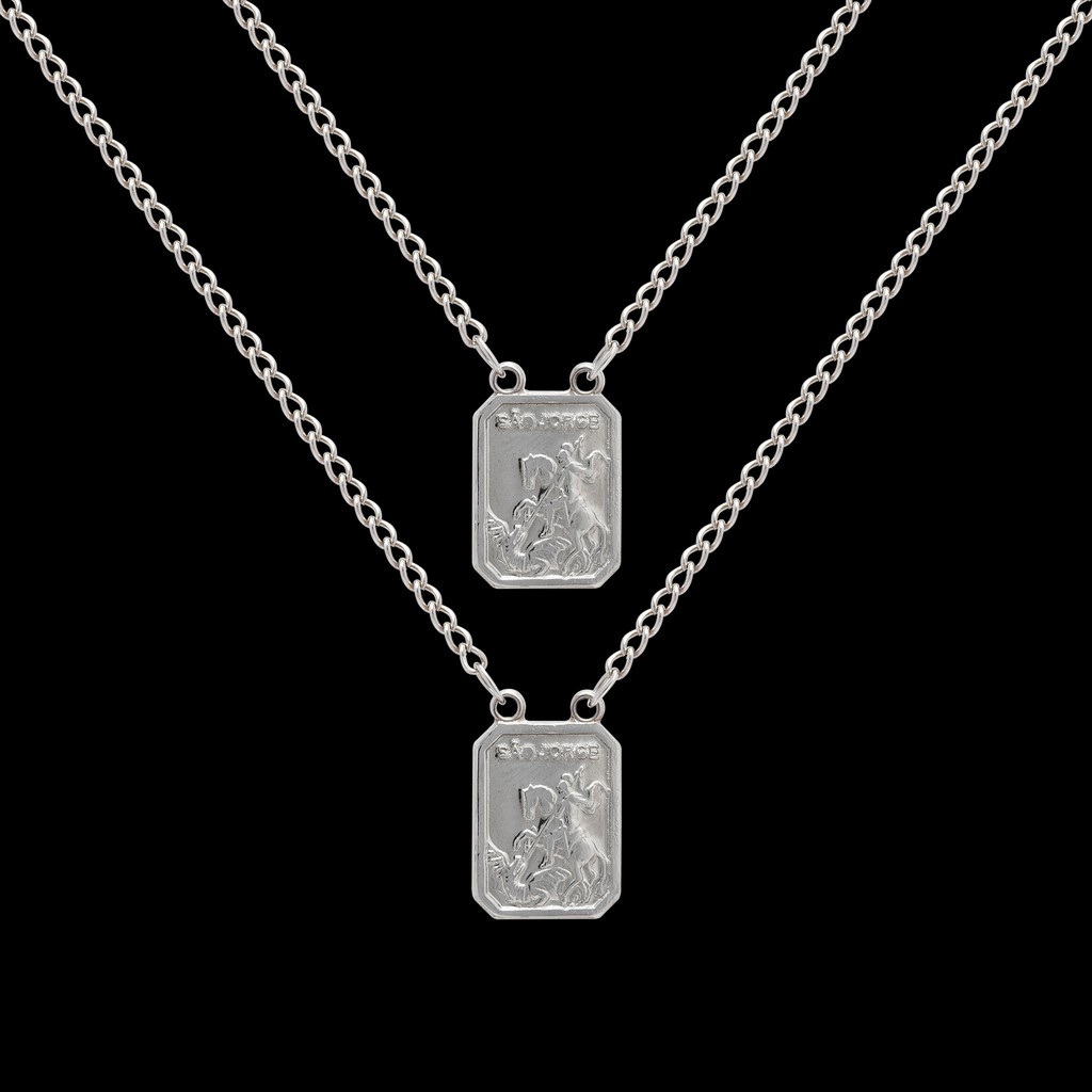 Colar Escapulario Corrente Sao Jorge Aço Inox 60cm Feminino Masculino