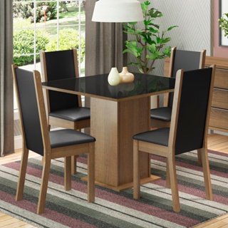 Conjunto Sala de Jantar Madesa Moscou Plus Mesa Tampo de Vidro 4 Cadeiras - Rustic/Preto/Preto em Oferta na Shopee