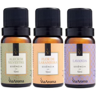 Kit 3 Essências Via Aroma - Aromatizador Aromaterapia 10ml alecrim flor de laranjeira lavanda