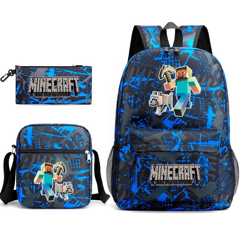 Minecraft 3 pcs/Conjunto Desenhos De Mochila Escolar Para Adolescentes Notebook De Grande Capacidade