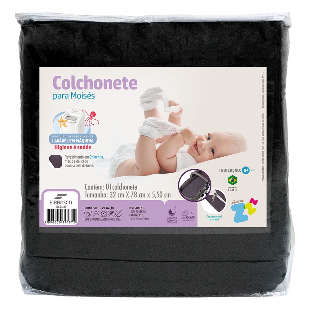 Colchonete para Moisés Baby Látex Lavável Chinchila Preto Fibrasca