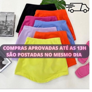 Saia Alfaiataria curta cintura alta feminina com forro