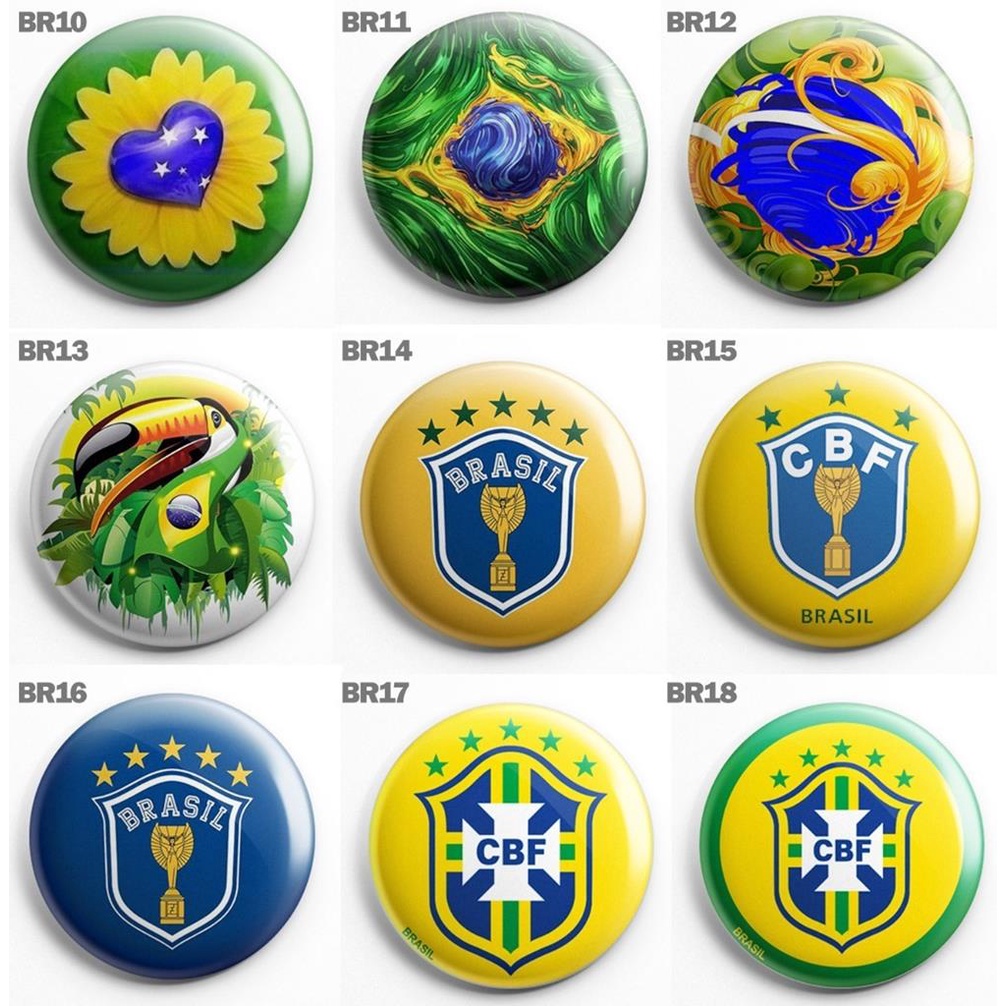 Bottons Do Brasil Copa Do Mundo Varios tamanhos 2,5 3,5 e 4,5 cm Seleção Boton Broche