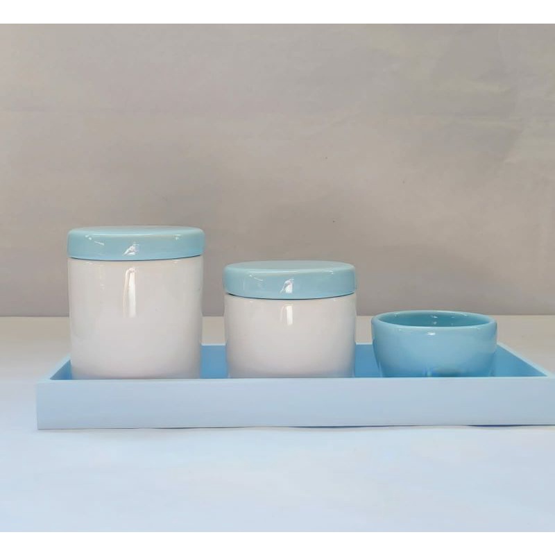 Kit Higiene Bebê Porcelana Azul Bebê Band Mdf Azul 32x12 04 Pçs