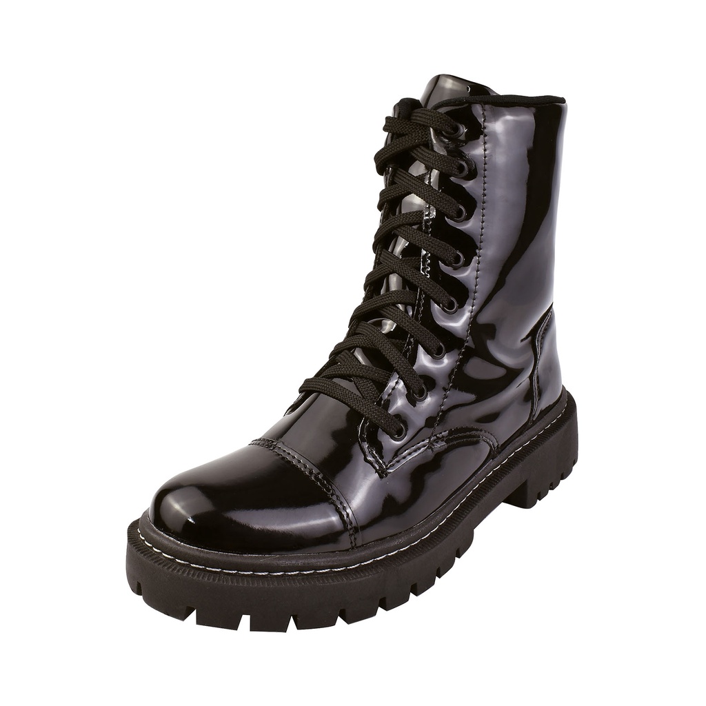 Coturno Preto Tratorado Feminino Zíper Tendência Bota Feminina Moda Blogueira