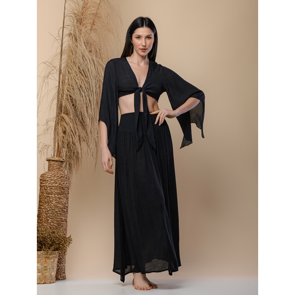 Conjunto Saia Longa Cropped com Amarrar Blusa Curta Com Saida de Praia 32012