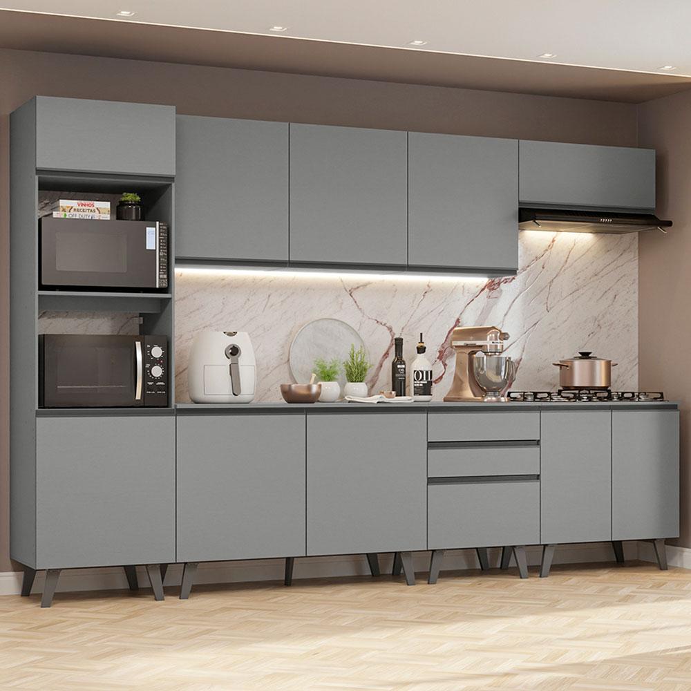 Armário de Cozinha Completa 320cm Cinza Nice Madesa 06 em Oferta na Shopee