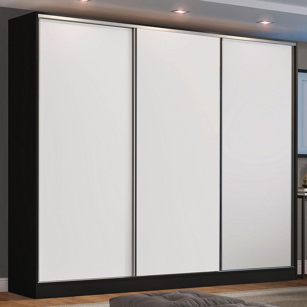 Guarda Roupa Casal 100% MDF Madesa Zurique 3 Portas de Correr - Preto/Branco em Oferta na Shopee