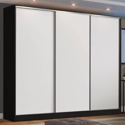 Guarda Roupa Casal 100% MDF Madesa Zurique 3 Portas de Correr - Preto/Branco