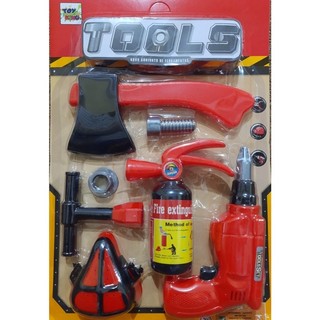 Kit Ferramentas Mãos A Bombeiros Furadeira Machado Extintor infantil