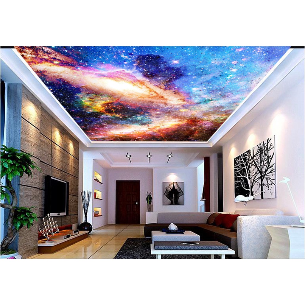 Papel de Parede de Teto - Adesivo Decorativo Para Teto - Painel Fotográfico Espaço Universo Paisagem Céu Galaxia ROF - 071