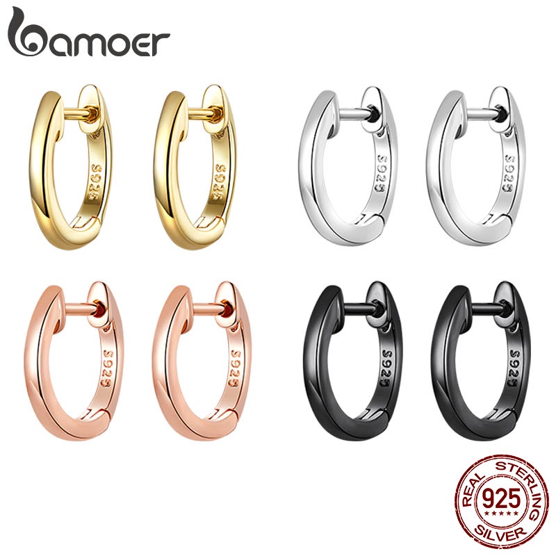 Bamoer 3 Cor Prata Ouro Rosa De Moda Brinco Para Feminino Simples Clipe Ouvido Authentic 925 SCE808 em Oferta na Shopee
