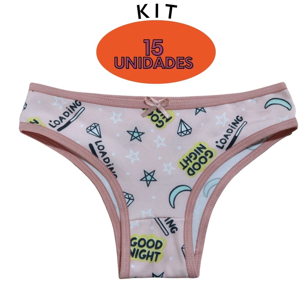 Kit 15 Calcinha infantil menina moça juvenil em microfibra em Oferta na Shopee