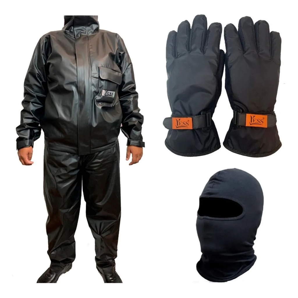 Kit Capa De Chuva Luva Impermeável E Touca Moto Motoqueiro