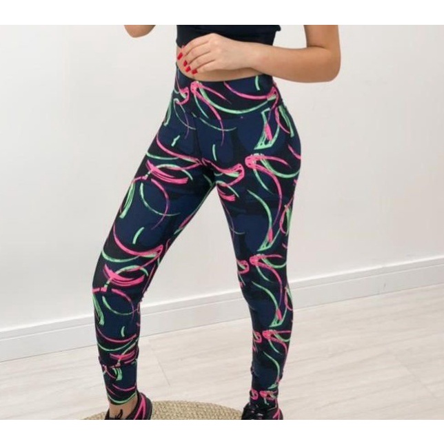 Calça Legging Feminina Colorida Estampada suplex Fitness academia esporte cintura alta