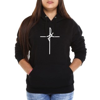 Moletom Escrito Fé Feminino Canguru Com Capuz