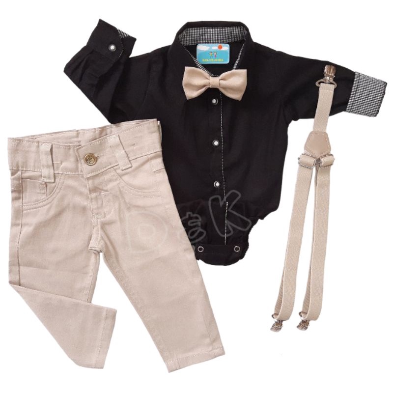 Roupa Social Para Bebê Masculino com Suspensório Body Camisa Social Casamento Cerimonia Festas 1 a 12 meses