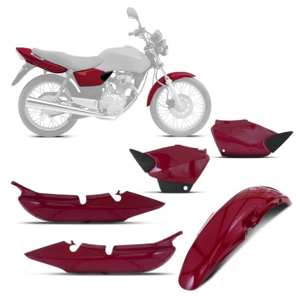 Kit Carenagem De Moto 5 Peças Paralama Dianteiro Rabeta Tampa Lateral Par Carcaça Pro Tork Original Para Honda CG Fan