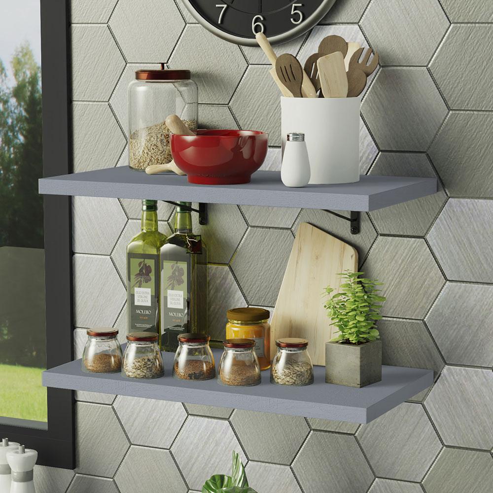 Kit 2 Prateleiras Suspensas para Cozinha Madesa 60 cm com Mão Francesa - Cinza em Oferta na Shopee