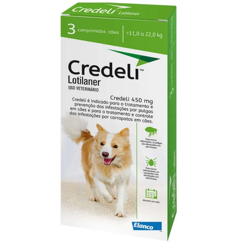 Credeli Antipulgas e Carrapatos Cães de 11 a 22kg 450mg 3 Comprimidos Elanco - Pets