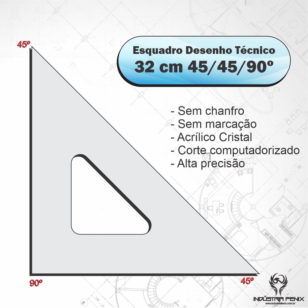 Esquadro Acrílico 45 º GRAUS Desenho Técnico 32 Cm - Fênix em Oferta na Shopee