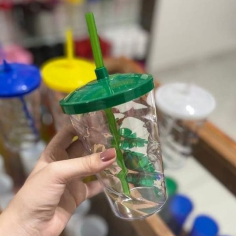 2 Copo Twister 700ml Acrílico c/ Tampa e Canudo