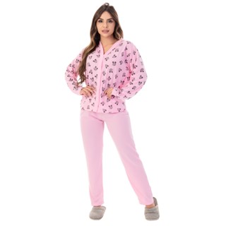 Pijama Longo de Botão Aberto Feminino Estampa Pós Parto Inverno Amamentação Confortável Malha Linha Noite Promoção 332