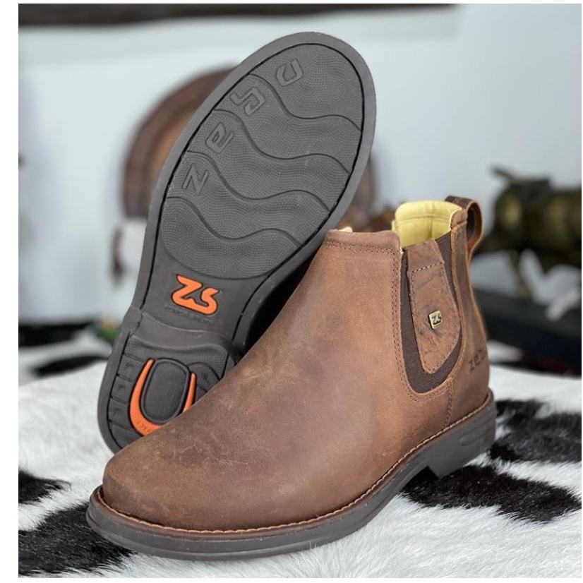 Botina Casual Masculina Zebu Original Marrom Bico Redondo Couro Bovino Para Dia a dia Trabalho