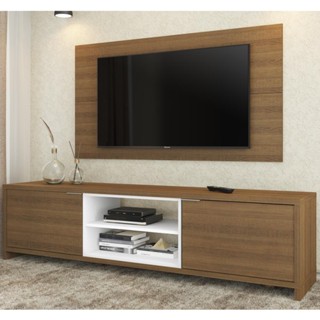 Rack Madesa Metz e Painel para TV até 55 Polegadas - Rustic/Branco/Rustic em Oferta na Shopee