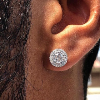 Brinco Cravejado Ice Brilhante Banhado Prata 925 Brinco Masculino 8mm em Oferta na Shopee