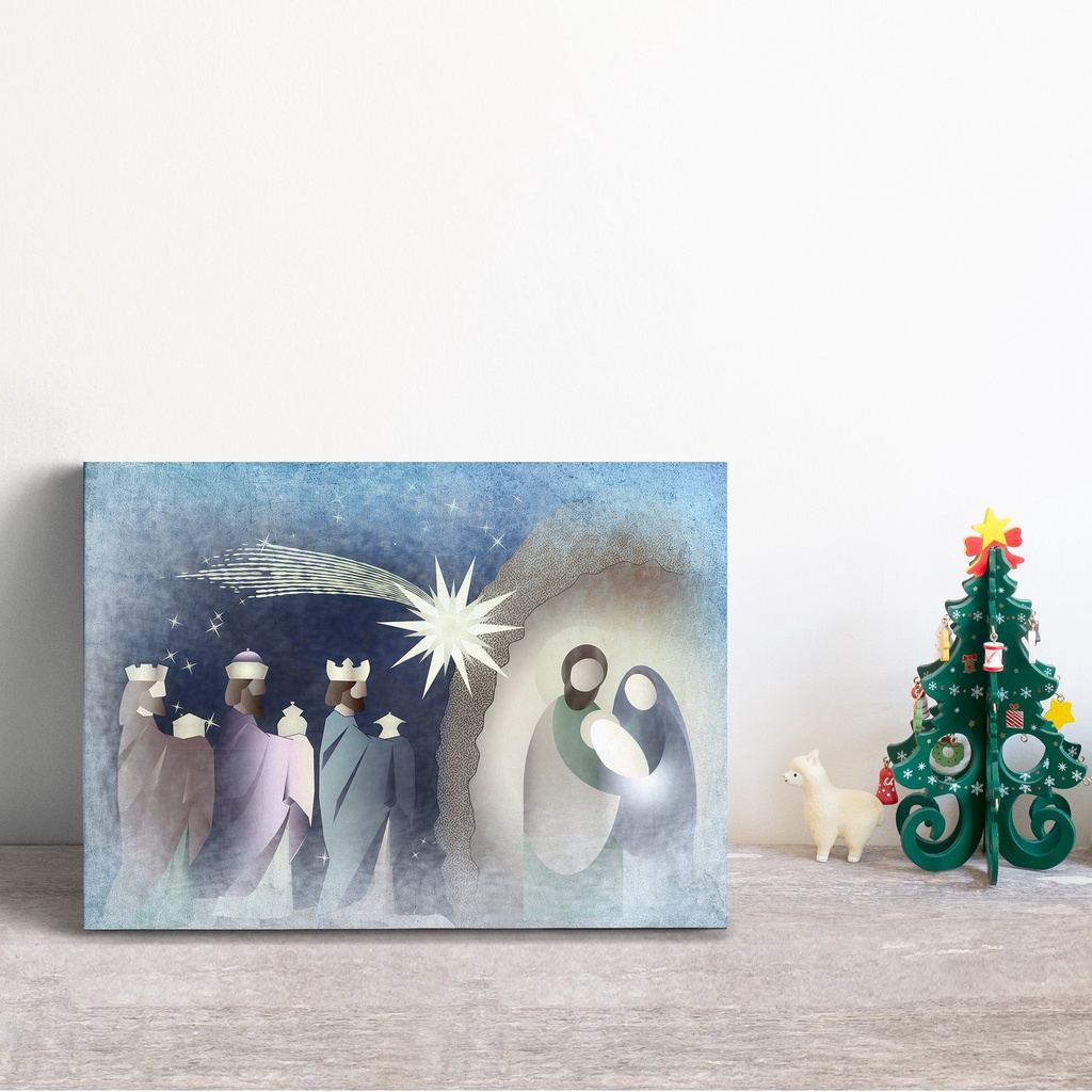 Placa de Natal em MDF Presépio Sagrada Familia e Reis Magos 30x40cm