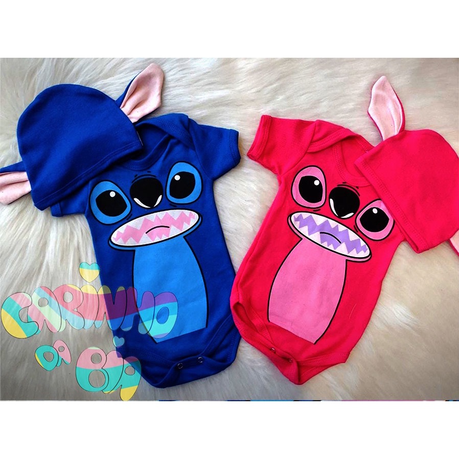 Body mesversário bebê menino/menina Stitch e Angel - Lilo & Stitch em Oferta na Shopee