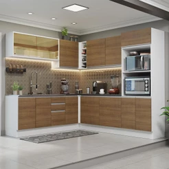 Cozinha Completa de Canto 100% MDF Madesa Acordes 459001 com Armário e Balcão - Branco/Rustic