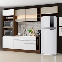 Cozinha Completa Madesa Safira com Armário e Balcão (Sem Tampo e Pia) - Branco/Crema