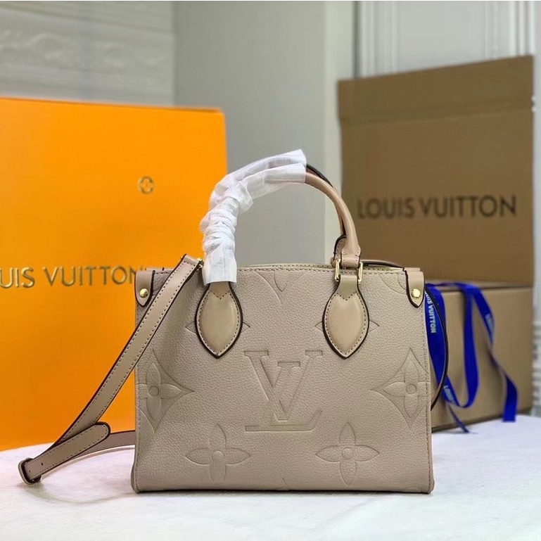 LV/Louis Vuitton Bolsa De Mão De Couro Genuíno , Nova Onthego Pequena ...