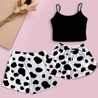 Kit Pijama de Casal Amor Para Dormir Cropped Preto Estampa Vaca + Shorts Samba Canção em Oferta na Shopee