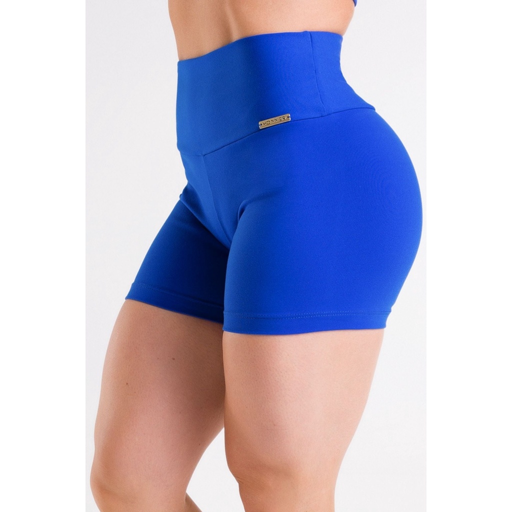 Short Feminino Azul Bic Royal Suplex Moda Fitness Não Transparente Cintura Alta Academia Dia a Dia Exercícios Corrida C