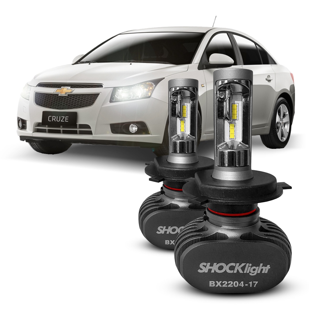 Ultra Led Shocklight 10.000 Lumens 6000K Chevrolet Cruze Farol Alto e Baixo Novo