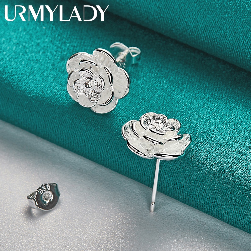 URMYLADY 925 Sterling Silver Rose Flower Earring Um Par De Brincos De Tarraxa Para Mulheres Noivado Casamento Jóias De Moda
