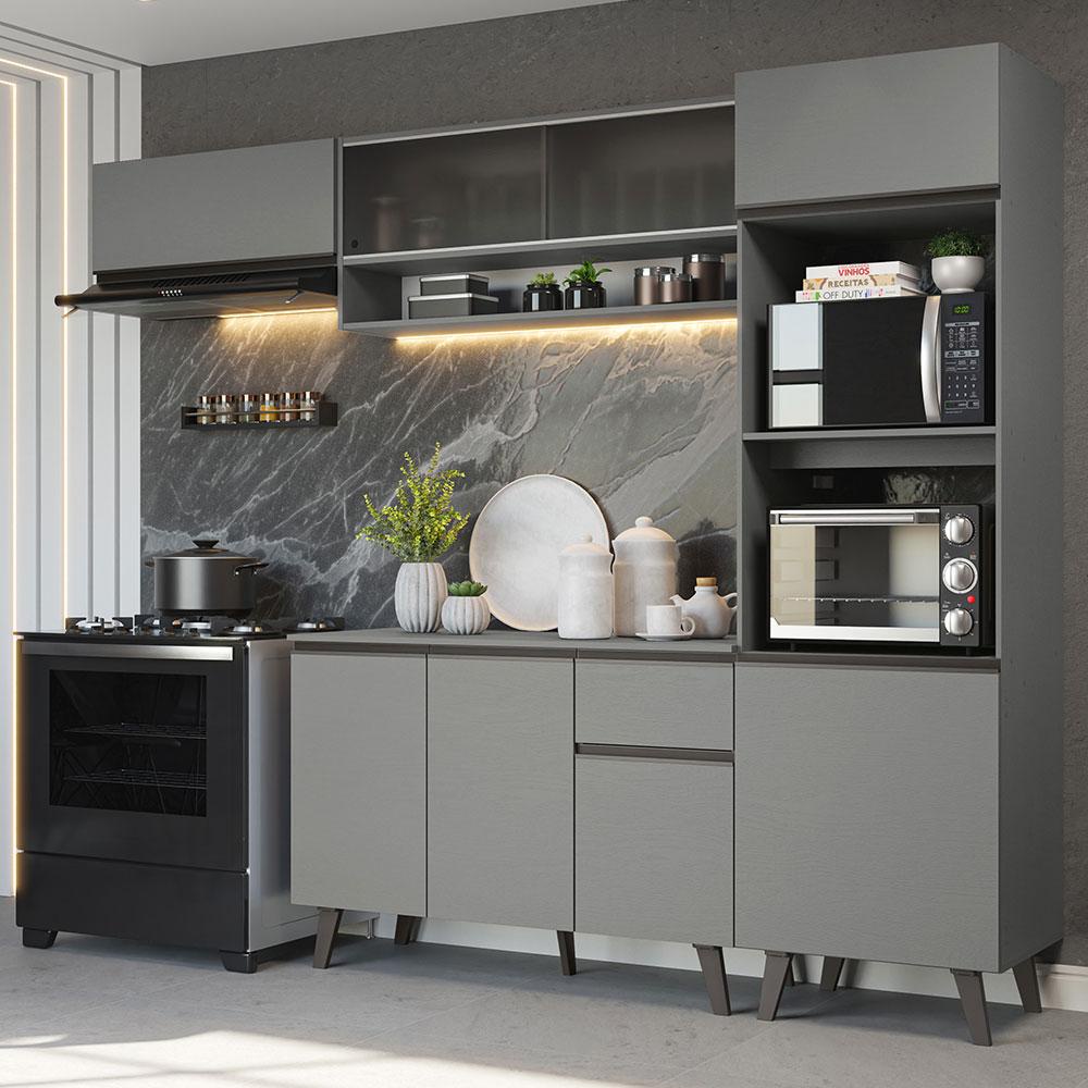 Armário de Cozinha Completa 260cm Cinza Nice Madesa 04 em Oferta na Shopee
