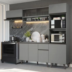 Armário de Cozinha Completa 260cm Cinza Nice Madesa 04