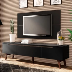 Rack Madesa Reims e Painel para TV até 55 Polegadas 2 Portas e 1 Gaveta - Preto