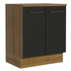 Balcão Armário de Cozinha 70 cm 2 Portas Rustic/Preto Agata Madesa
